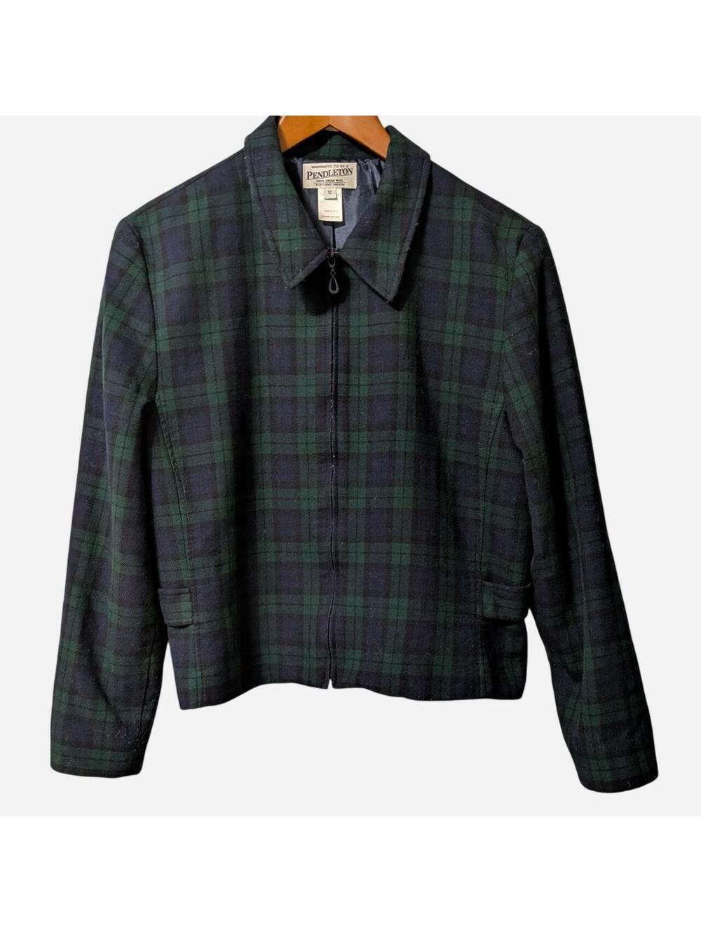 90s Pendleton Black Watch Plaid Virgin Wool Zip Jacket